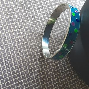 Enameled polk-a-dot silver toned bangle, bracelet.